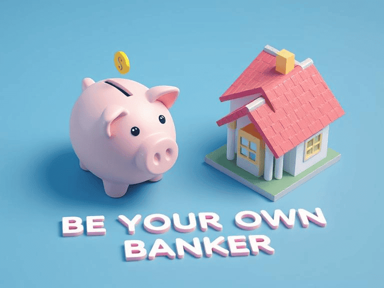 Visual representation of "be your own bank" concept, emphasizing personal financial management and independence.